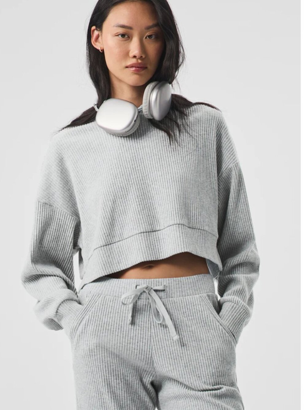 ALO Yoga Grey Muse Cropped Hoodie XS